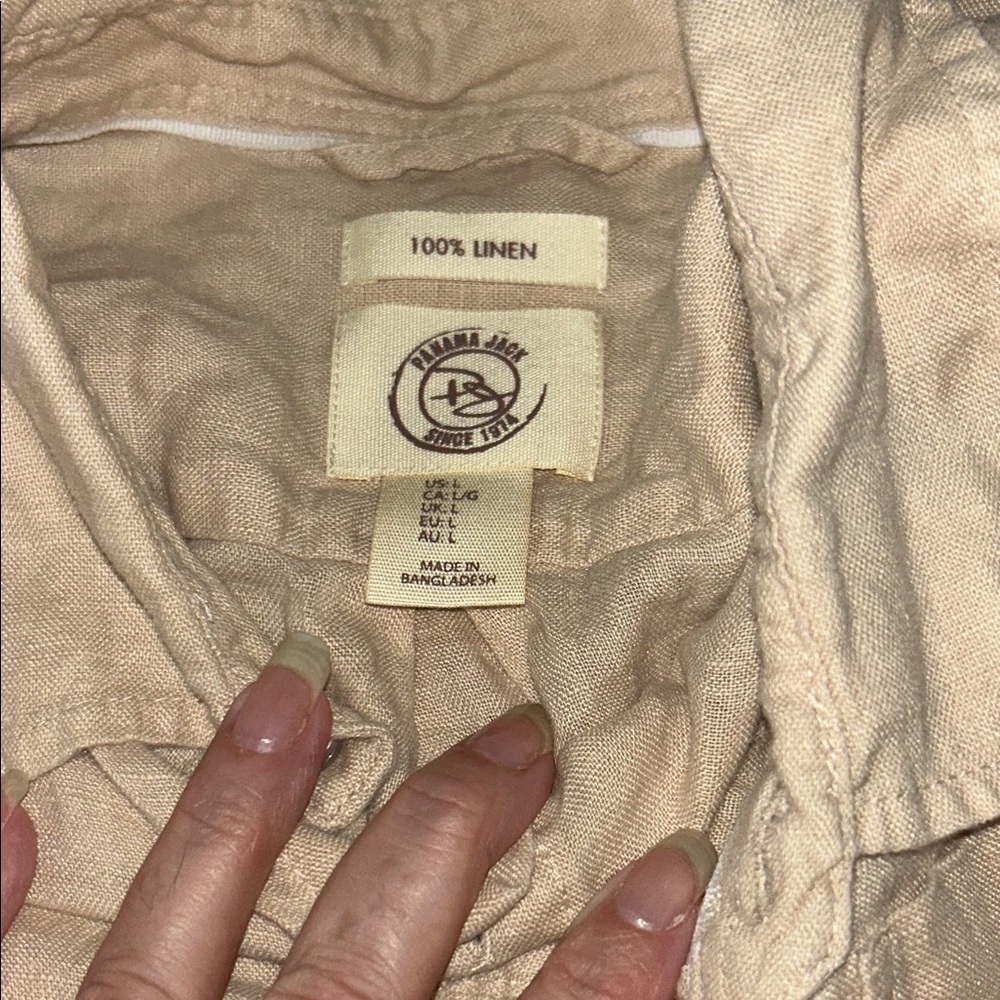 Panama Jack Light Tan Casual Button-Down Shirt 💯 %linen